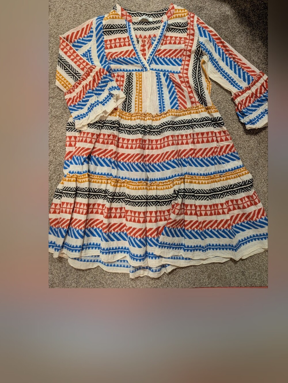 Devotion TWINS Girls Striped Aztec-Print Dress in Red Blue Black Mustard Sz M